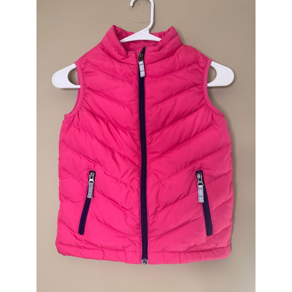 Hanna Andersson Pink Down Puffer Vest Kids Size 130 US 7-8 Chevron Quilt Zip